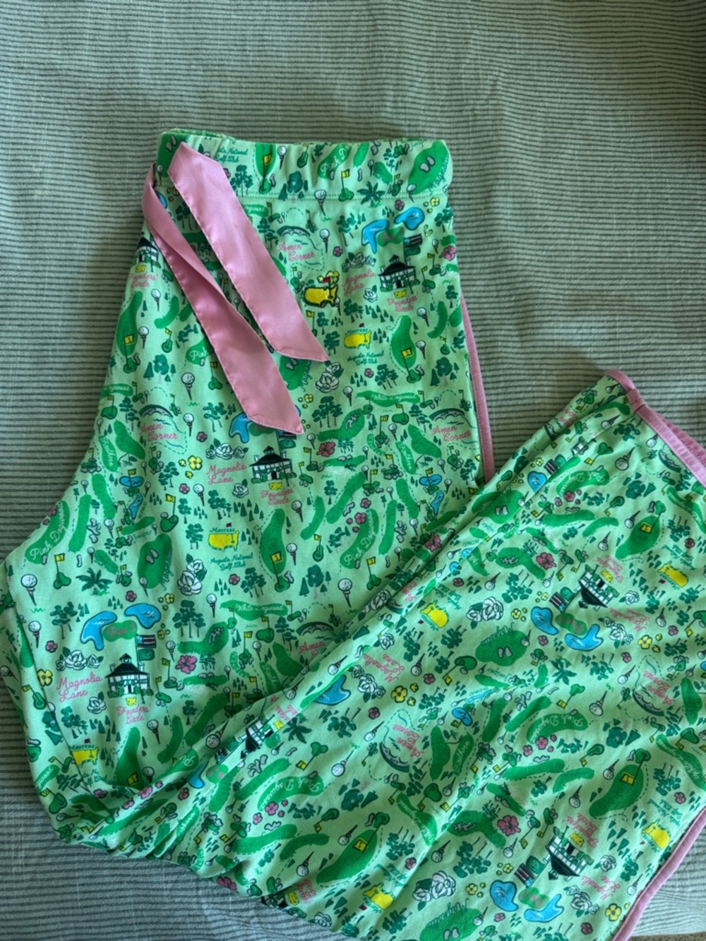 Women’s Masters Collection Green Golf-Print Pajama Pants with Pink Trim